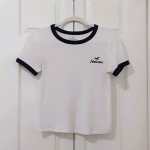 White and Navy Blue Hollister Top